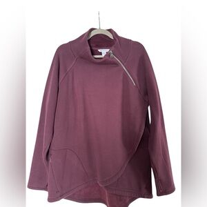 Athleta Maroon Asymmetrical Zip Top